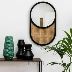 Oval Wooden Shape With Inner Rounded Mirror