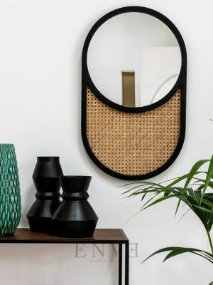 Oval Wooden Shape With Inner Rounded Mirror
