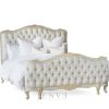 French Style Mahogany Wood Carved Bed Frame with Classic Colors