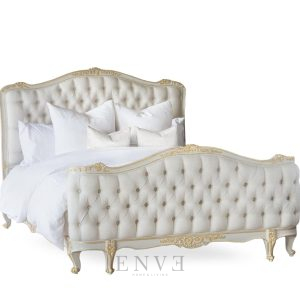 French Style Mahogany Wood Carved Bed Frame with Classic Colors