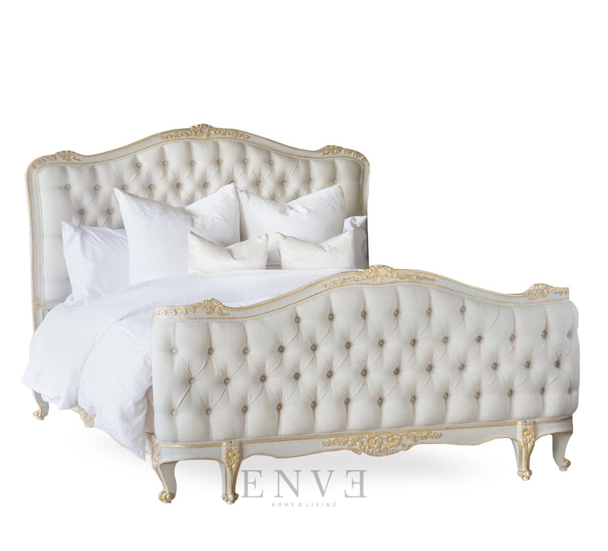 French Style Mahogany Wood Carved Bed Frame with Classic Colors