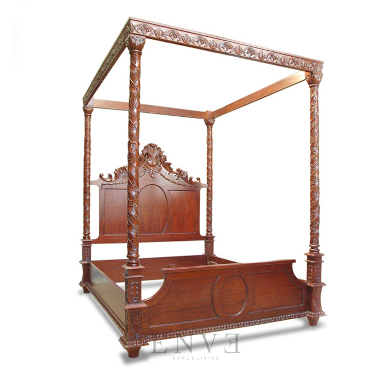 Kolonial Bed Frame Wooden Carving With Kanopi