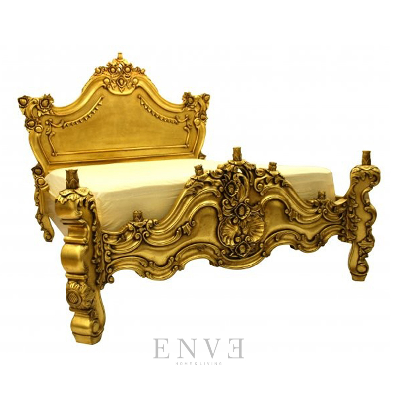 Classy Luxury Bed Frame Full Wooden Carving Gold