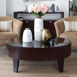 Meja Tamu Kayu Jati Bulat Minimalis Modern