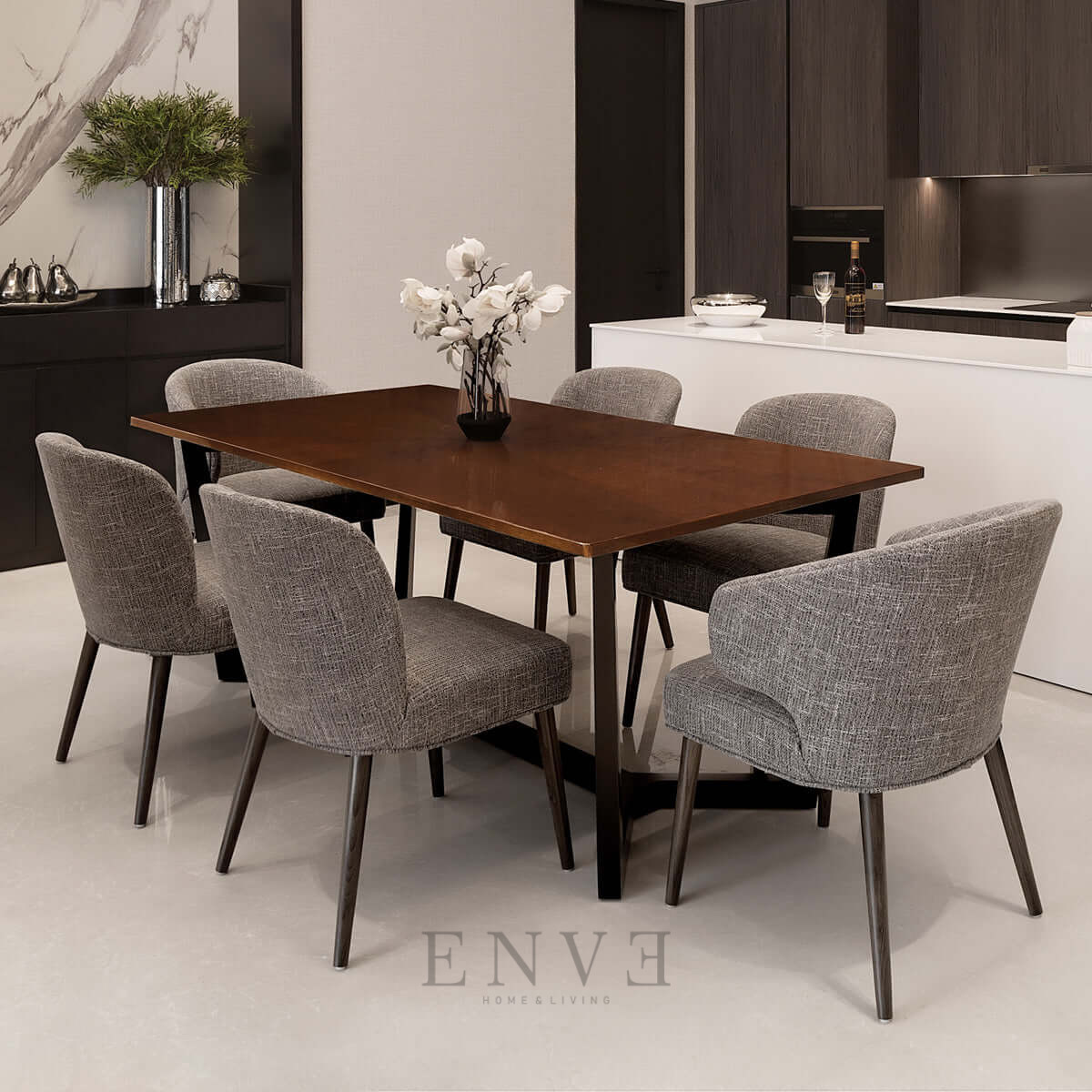 Meja Makan 6 Kursi Modern Kayu Jati