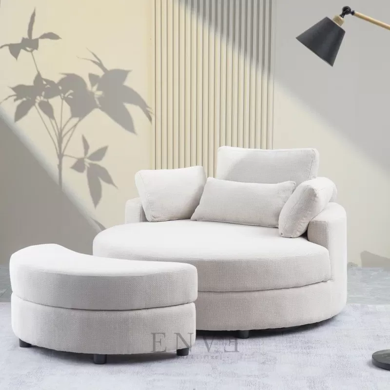 Sofa Santai Minimalis Bulat dengan Stool